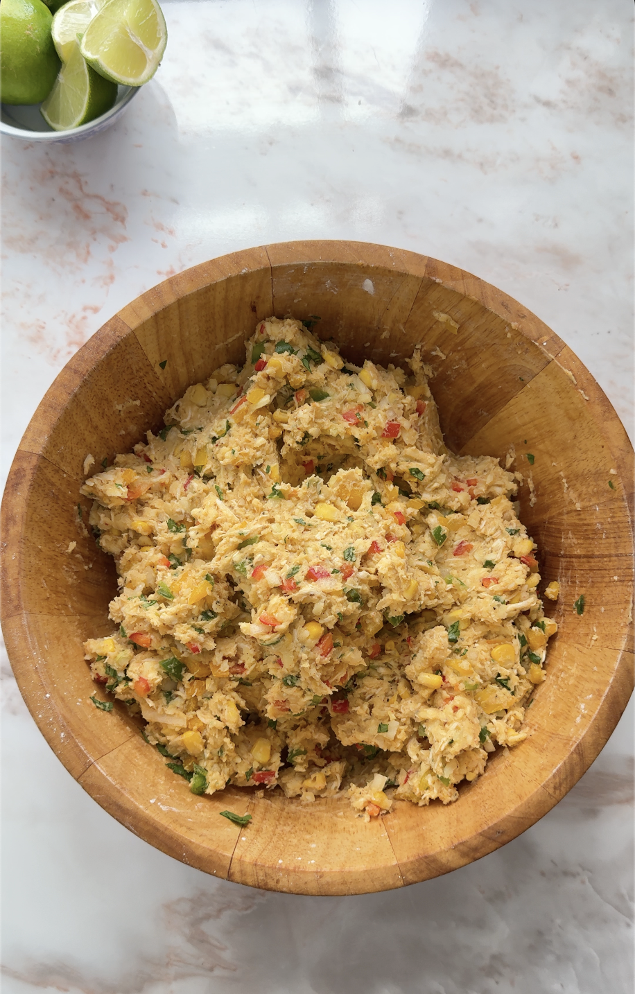 Loaded chicken and potato croquette filling — packed with veggies, cheese, and spices.